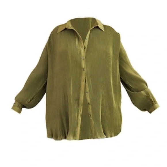 PrettyLittleThing Olive Ribbed Button-Front Shirt - Picture 3 of 11